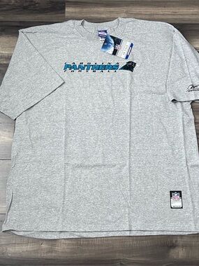 Vintage Reebok Y2K Carolina Panthers Script Spellout Shirt Gray Mens 2XL New